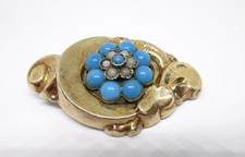 Biedermeier Brosche Türkise Trachtschmuck Schaumgold antik