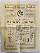 Originial Werbeblatt Landwirt. Maschinenhalle Liebertwolkwitz Pumpen Eisele 1909