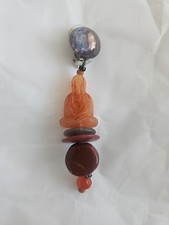 Vintage Single Ohrring Buddha Steine, ca 8,5cm Lang