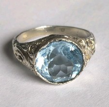 Alter Ring mit blauem Stein aus 835 Silber - Größe 20/63 - 6,3 Gramm -