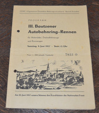 Rennprogramm III. Bautzener Autobahnring-Rennen 1957 ADMV MZ NSU Simson AWO BMW