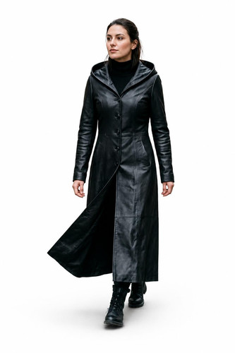 Damen leder mantel schwarz - damen,