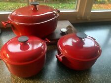 Le Creuset Enzo Mari Set 3 Gussbräter 20+23 rund und 33 oval kirschrot Vintage