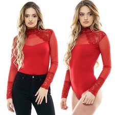 Damen Body Langarm Rot body