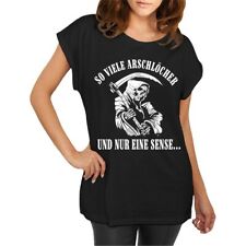 Longshirt Damen weit geschnitten Totenköpfe Skull mit Sense Stinkefinger Spruch