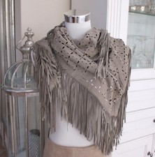 NEU Coole Stola aus Echtleder Umschlagtuch, v. Milestone aus Ziegenvelour, Taupe
