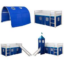 Hochbett Spielbett Kinderbett mit Rutsche Turm Vorhang blau 90x200 Homestyle4u
