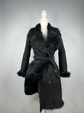 Burberry Damen Leder Wildleder Fell Mantel Trenchcoat Jacke Schwarz Gr. 36