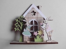Osterdeko Holzfigur: 2 Hasen