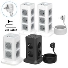8 /12 Fach Mehrfachsteckdose 4 USB Steckdosenleiste Kabel 2m Überspannungsschutz