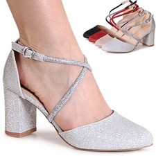 Damen Glitzer Pumps Riemchen