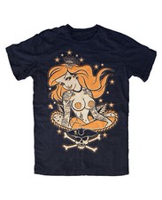 Mermaid Tattooed Pin Up T-Shirt Navy Gothic Rockabilly Tattoo Biker Kult Fun