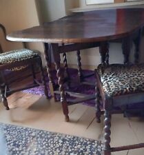  Tisch mit 4 Stühlen gepolstert, Beine gedrechselt,alt,Gateleg, Esszimmer, Holz 