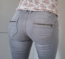GANG Röhren Jeans NENA Biker SKINNY W29 W28 L32 Beige Grau Destroy Super Zu