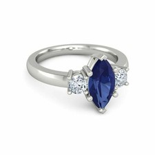 Solid 14K Weiss Gold 1.64 Karat Natürlich Blauer Saphir Echt Diamanten Ring v720