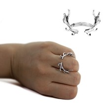 Rentier Hirsch Geweih Ring in Silber aus Metall Fingerring Damenring Schmuck