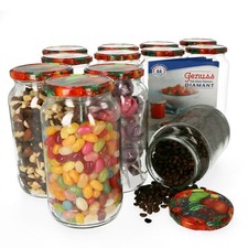 12x Einmachgläser 1062ml I Deckel mit Obst-Dekor I Twist-Off TO 82 + Rezeptheft