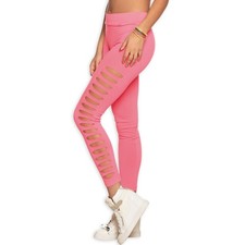 Damenleggings mit Rissen Neonpink Aerobic Tights Leggins Pants  Cut Out Leggings