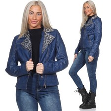 Damen Lederjacke Bikerjacke Kunstleder in Lederoptik kurz Moto Style Motorrad