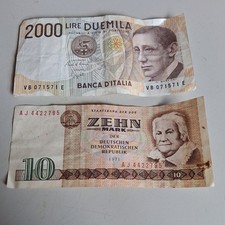 Lire Geldschein  2000 Duemila Italien ,  10 Mark DDR Banknote 2 Stück