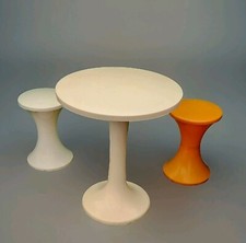 3er Set 70er Plastic POP Hocker & Tisch Tulip TAM TAM STAMP FRANCE Vintage Sign