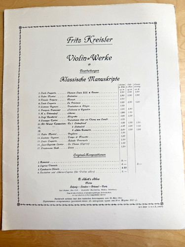 Antike noten fritz kreisler - fritz,