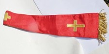 Antik Katholisch Priester Maniple Gewand Altar Stola Rot Seide Stickerei Kreuz
