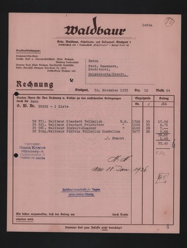 Stuttgart rechnung 1935 - stuttgart,,