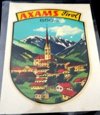 Schiebebild Axams Tirol Innsbruck Österreich Wintersport Souvenir-Aufkleber 70er
