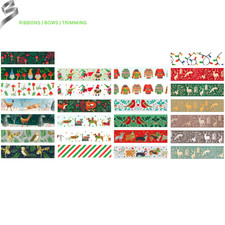 Berisfords festliche Bänder: 25 mm Walzen, Weihnachtselben-Hirsche-Füchse-Zwerg-Stechpalme