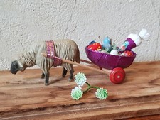 Antikes Oster Lamm Gespann Candy Container Schaf mit Wagen Masse