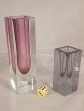 2 kleine Murano Blockvasen Sommerso Glas Vase 1x Alexandritglas 9 & 15cm vintage