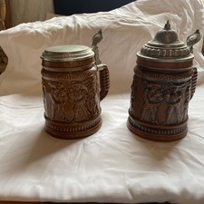 2 Stück Steinkrug Bierkrug mit Zinndeckel, 0,5 Liter als Paar