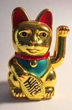 Maneki neko Glückskatze Feng Shui  Katze 16 cm goldfarben Winkekatze Kunststoff