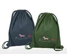 Leichter DACKEL Turnbeutel Rucksack marine blau grün Jagd Beutel Urlaub Dackel