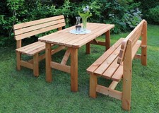 Holz Garnitur Summer honigbraun 2 Bänke + 1 Tisch Gartenbank Gartentisch