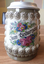 Krug Zinndeckel King Steingut Zum Geburtstag Handgemacht Blumendekor Bier(AW20)