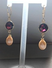 Ohrringe Granat Rot Brisur 925 Silber gold NEU Tropfen Pampeln Perle Rosa Barock