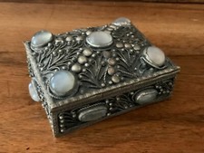 alte Dose Schatulle Metall Silber? mit 11 Halbedelsteinen? Orient Indien Mexiko 