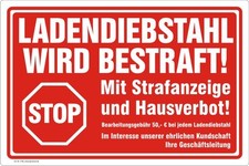Ladendiebstahl wird bestraft, Aufkleber Schild Hinweisschild Nr. 3158