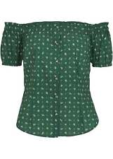 Trachten-Carmenbluse Gr. 48 Fichtengrün Weiß Bedruckt Damen Carmen-Bluse Neu