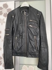 Bruno Banani Damen Lederjacke 42, Schwarz Leder mit Taschen Gut Erhalten 