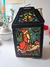 DDR Weihnachtslaterne Advent Zelluloid Lederpapier mit Türchen Kerzenhalterung