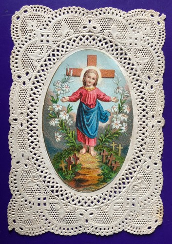 Spitzenbild jesuskind kreuz - spitzenbild,