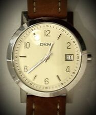 DKNY NY-1061 # DONNA KARAN unisex Armbanduhr # Datum # Edelstahl # Lederarmband 