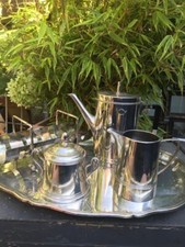 Antikes Set Tablett Art Deco Toastständer Kanne Zucker Milch versilbert X4