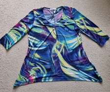 Couture Line Bluse Tunika 3/4 Arm Gr 42 blau grün lila gelb weiß - Stretch