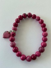 Yvesse rosa pink Magnesit Herz Charm Kugel Zugarmband flexibel Edelstein pur