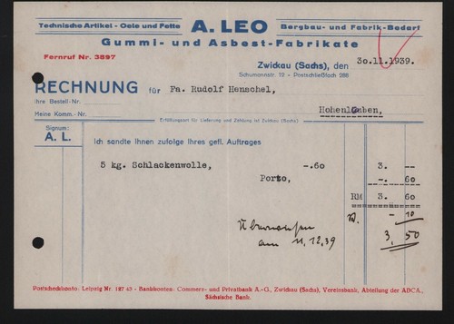 Zwickau rechnung 1939 - rechnung, 1939,