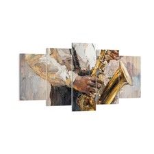 Wandbilder 160x85cm 5 tlg Leinwandbild Saxophon Öl Musiker XXL Bilder Wanddeko